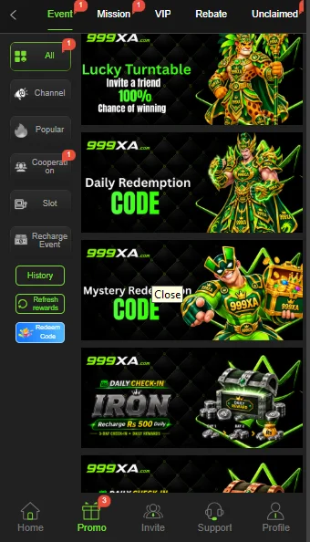 999Xa game APK promotions and rewards